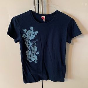 2/30🌺Navy blue Hawaii T-shirt Large Floral flower